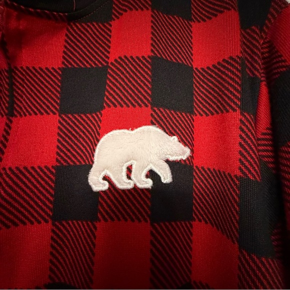 Dearfoams XL Buffalo Plaid One Piece Pajamas Cozy Bear Patch Lounge Sleeper - Picture 6 of 6